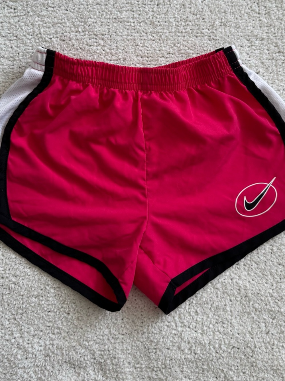 Nike Girls Bright Pink Athletic Shorts with Black & White Trim